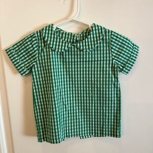 Little English Green and White Checkered Button Down the back Peter Pan Shirt